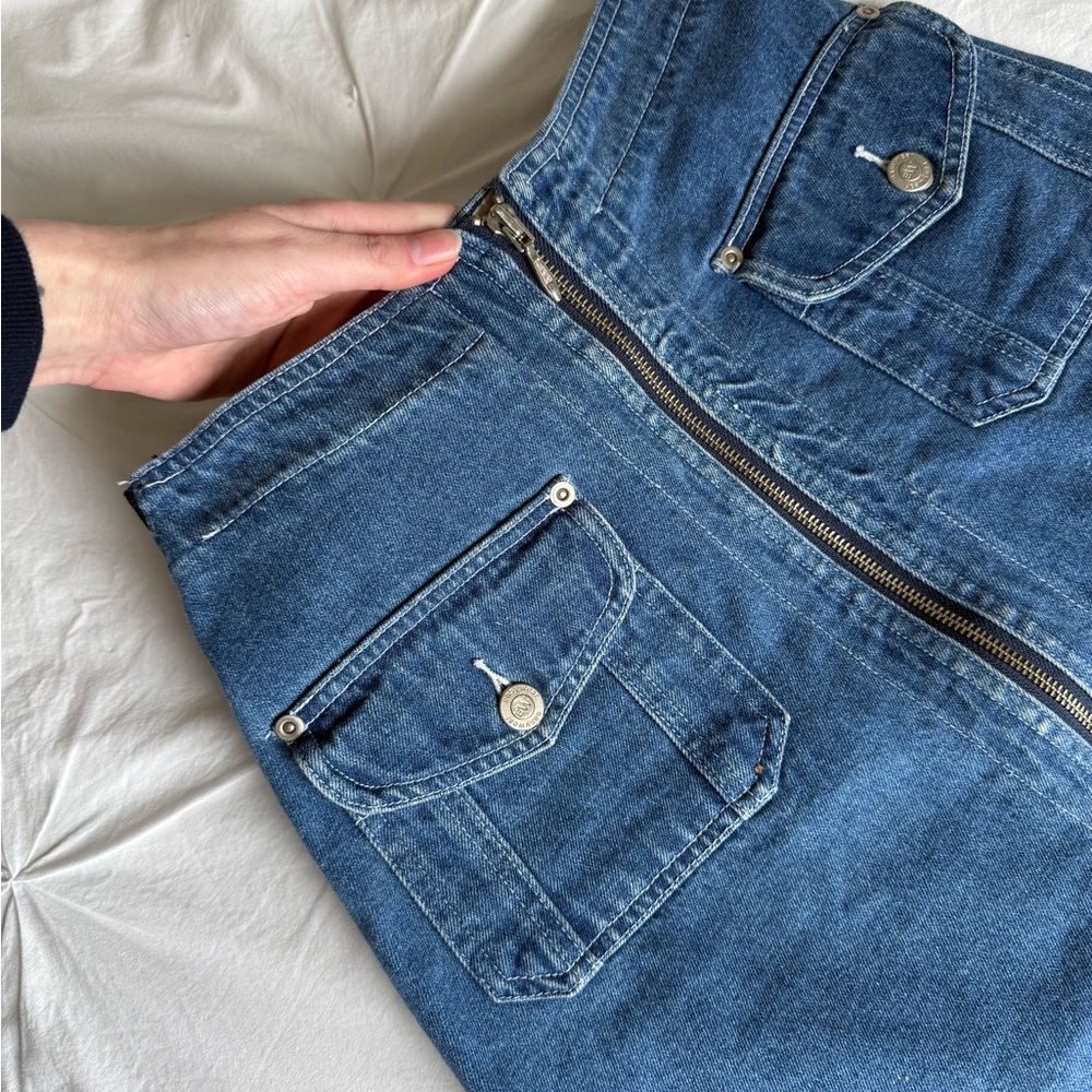 EW denim zip-up mini skirt